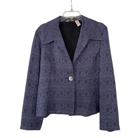J. Jill Blue Silk Blend Geometric Cropped Blazer Size Medium Casual Formal - Picture 1 of 11